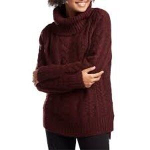 Smartwool Maroon Oversized Moon Ridge Boyfriend Cable Knit Turtleneck Sweater